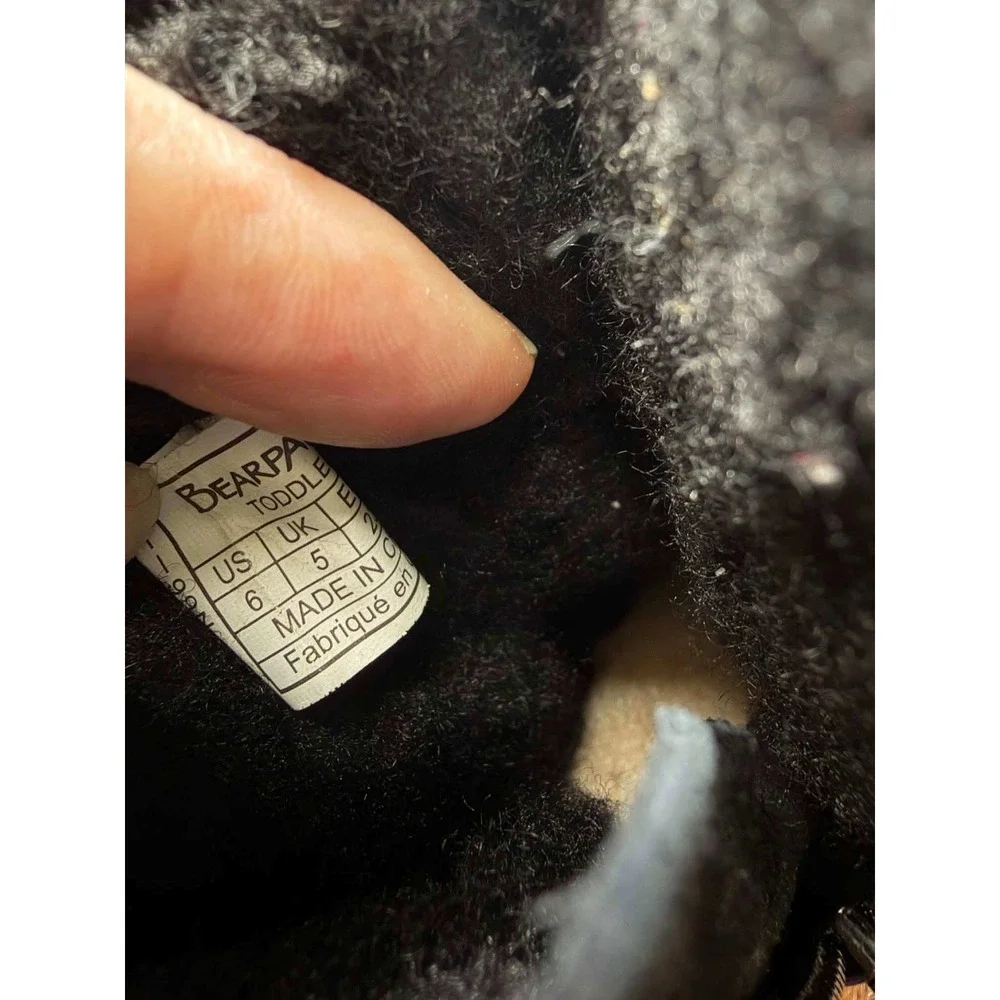 Bearpaw Emma Toddler Boots Black Suede Faux Fur Lined Side Zip Size 6 US